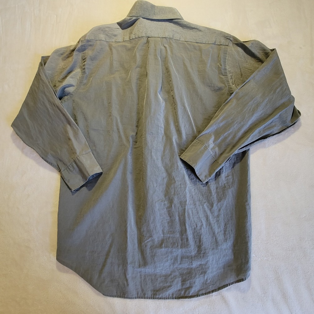 Van Heusen Button Down Mens 16.5 34/35 Gray Microfiber Cotton Nylon Long Sleeve - Picture 2 of 9